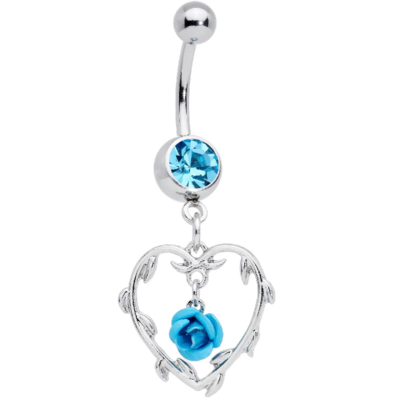 Stylish Belly Rings for Bold Fashion Statements -Aqua Gem Rose Heart Valentines Day Dangle Belly Ring Stylish Belly Rings for Bold Fashion Statements -Aqua Gem Rose Heart Valentines Day Dangle Belly Ring