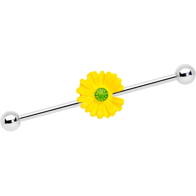Women's Earrings – Elegant Designs for Every Personality--14 Gauge Yellow Daisy Industrial Barbell 38mm Women's Earrings – Elegant Designs for Every Personality--14 Gauge Yellow Daisy Industrial Barbell 38mm