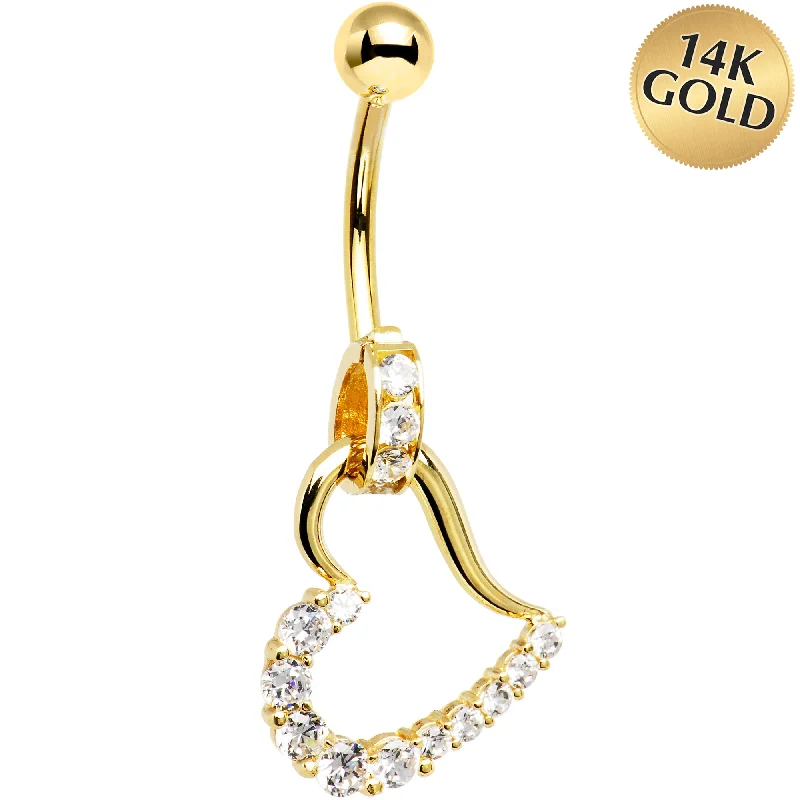 Comfortable Belly Rings with Elegant Finish -16 Gauge Solid 14KT Yellow Gold Cubic Zirconia HOLLOW HEART CHARM Belly Ring Comfortable Belly Rings with Elegant Finish -16 Gauge Solid 14KT Yellow Gold Cubic Zirconia HOLLOW HEART CHARM Belly Ring