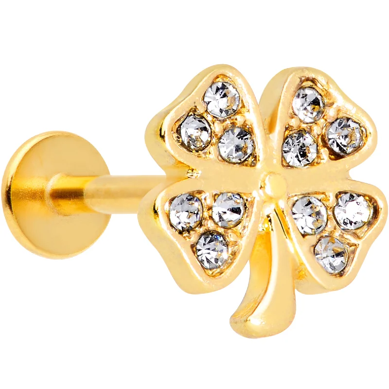 Comfortable Lip Rings for Everyday Comfort16 Gauge 5/16 Clear Gem Gold Tone Shamrock Labret Monroe Tragus