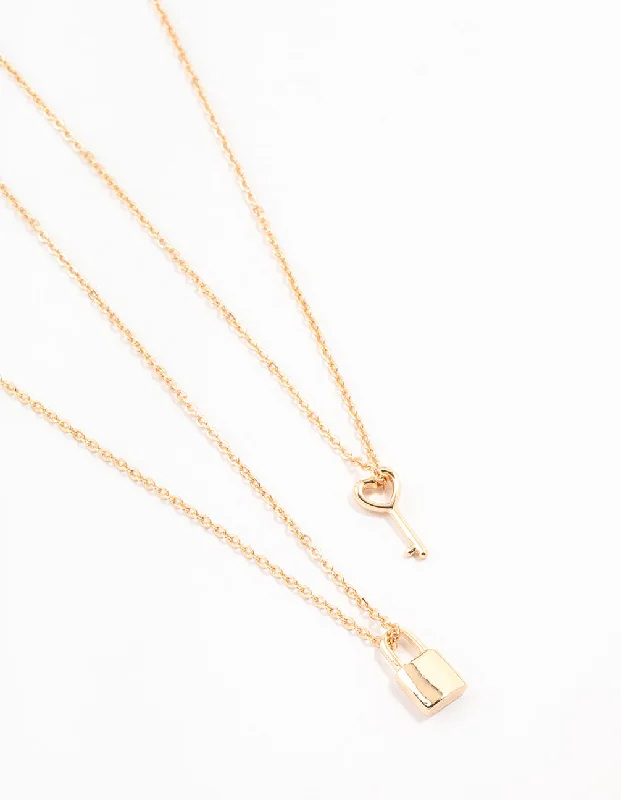 Shop Classic Women's Necklaces & Pendants with a Modern Twist-Gold Lock & Key Necklace 2-Pack Shop Classic Women's Necklaces & Pendants with a Modern Twist-Gold Lock & Key Necklace 2-Pack