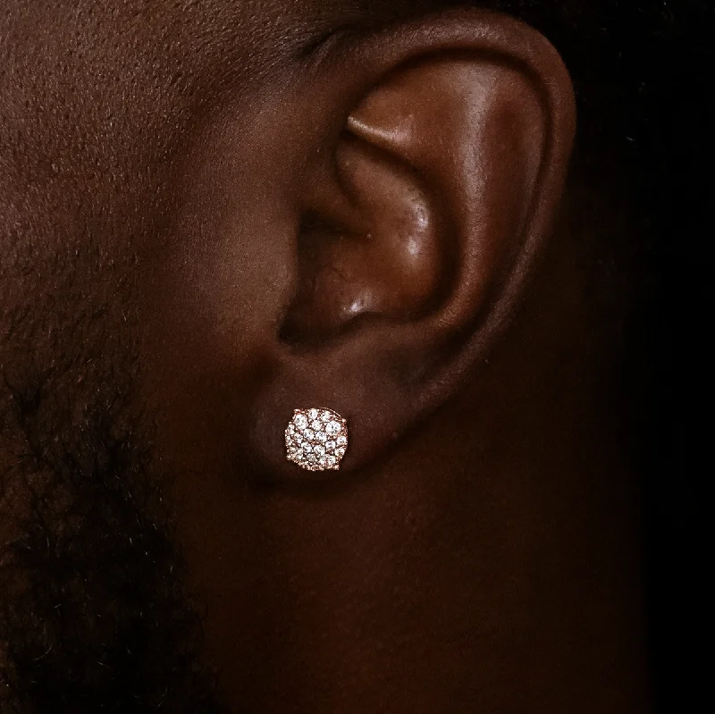 Shop Durable Men's Earrings for Everyday Wear-8mm Pave Round Earrings in Rose Gold