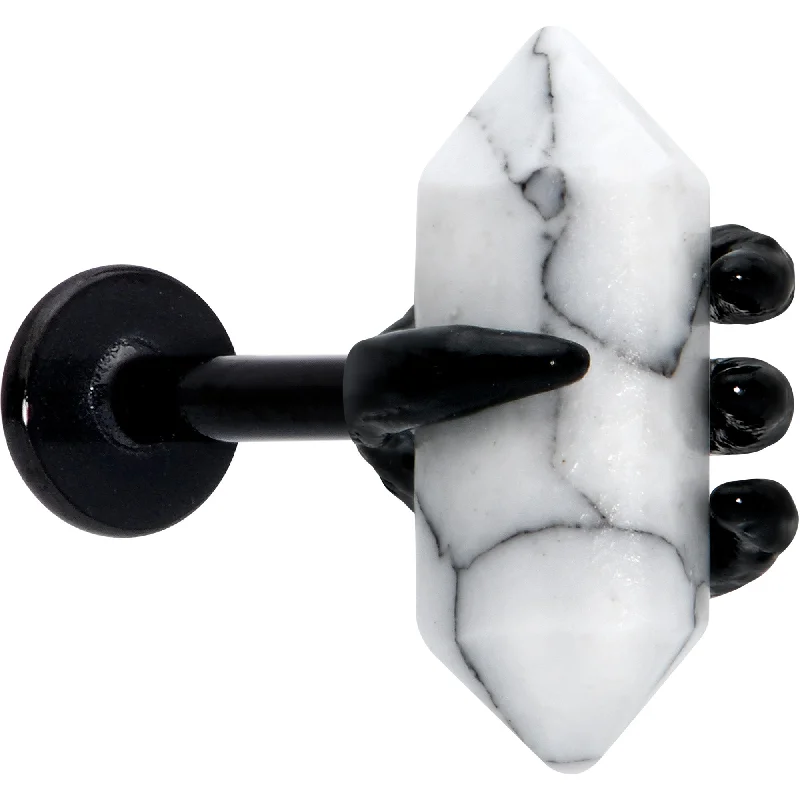 Beautiful Lip Rings with Unique Details16 Gauge 5/16 White Howlite Black Claw Obelisk Labret Monroe Tragus