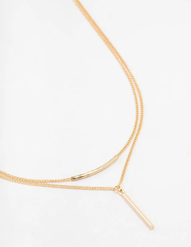 Shop Classic Women's  Necklaces & Pendants with a Modern Twist-Gold Double Chain Bar Necklace