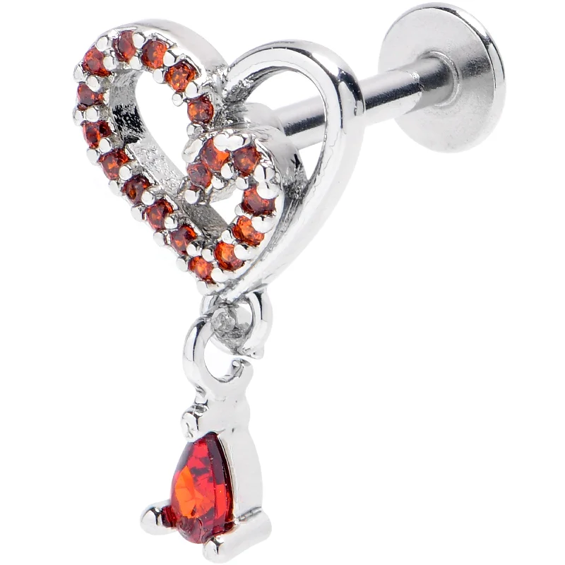Stylish Lip Rings with Vintage Flair16 Gauge 5/16 Red CZ Gem Asymmetrical Heart Dangle Labret Monroe Tragus