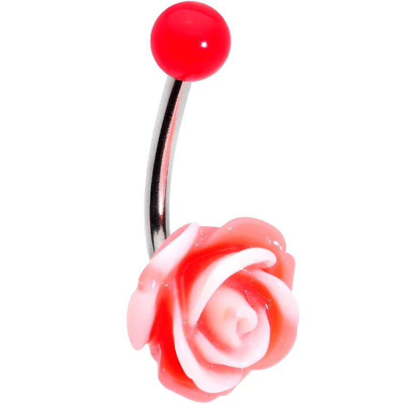 Comfortable Belly Rings for Unique Look -Pink Beautiful Blooming Stone Flower Rose J-Bar Belly Ring Comfortable Belly Rings for Unique Look -Pink Beautiful Blooming Stone Flower Rose J-Bar Belly Ring
