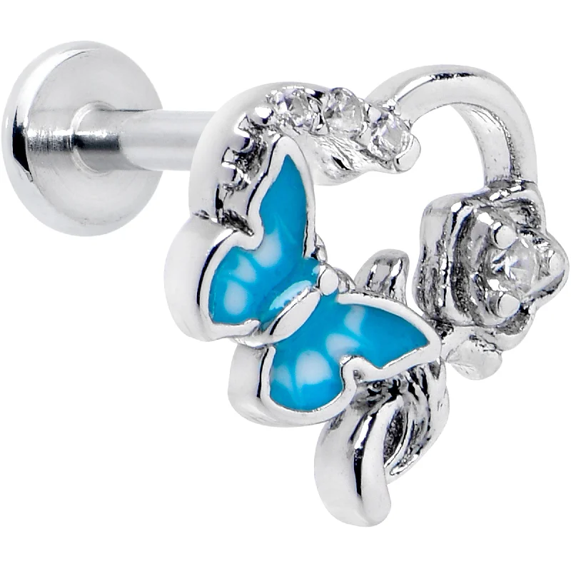 Elegant Lip Rings with Precious Stones16 Gauge 5/16 Clear CZ Gem Butterfly Rose Blue Internally Threaded Labret