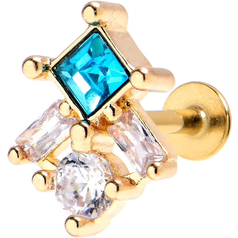 Beautiful Lip Rings for Fashion-Forward Women16 Gauge 1/4 Blue Clear CZ Gem Gold Tone Rhombus Riot Labret Beautiful Lip Rings for Fashion-Forward Women16 Gauge 1/4 Blue Clear CZ Gem Gold Tone Rhombus Riot Labret