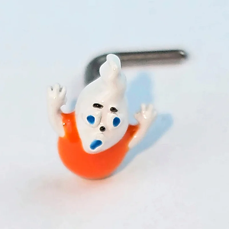 Stylish Designer Nose Rings -20 Gauge 7mm Pumpkin Haunter Ghost L Shape Nose Ring