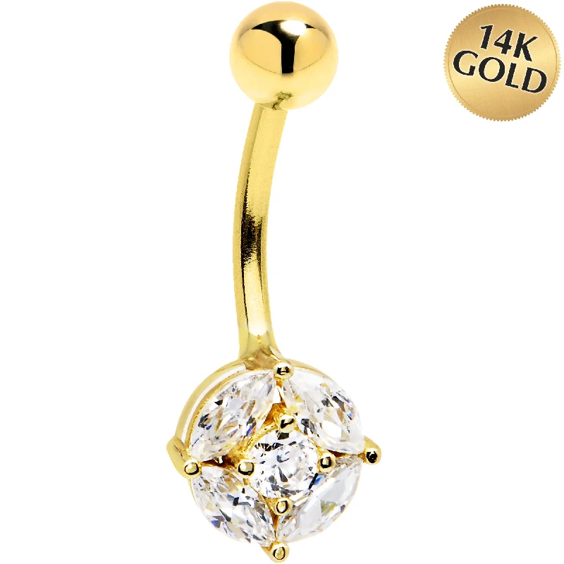 Silver Belly Rings for Elegant Appeal -16 Gauge Solid 14kt Yellow Gold Cubic Zirconia Regal Belly Ring