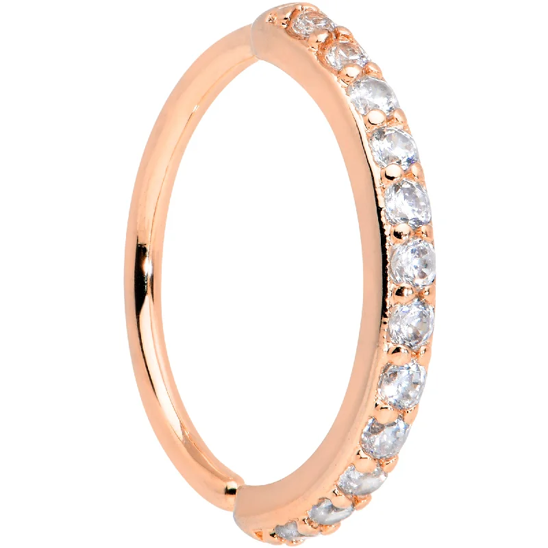 Women's Earrings – Elegant Designs for Every Personality--18 Gauge 3/8 Clear CZ Gem Rose Gold Tone Forward Facing Closure Ring