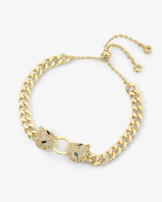 Stylish Stone Bangles for Women-Double Jaguar Cuban Bracelet - Gold|White Diamondettes Stylish Stone Bangles for Women-Double Jaguar Cuban Bracelet - Gold|White Diamondettes
