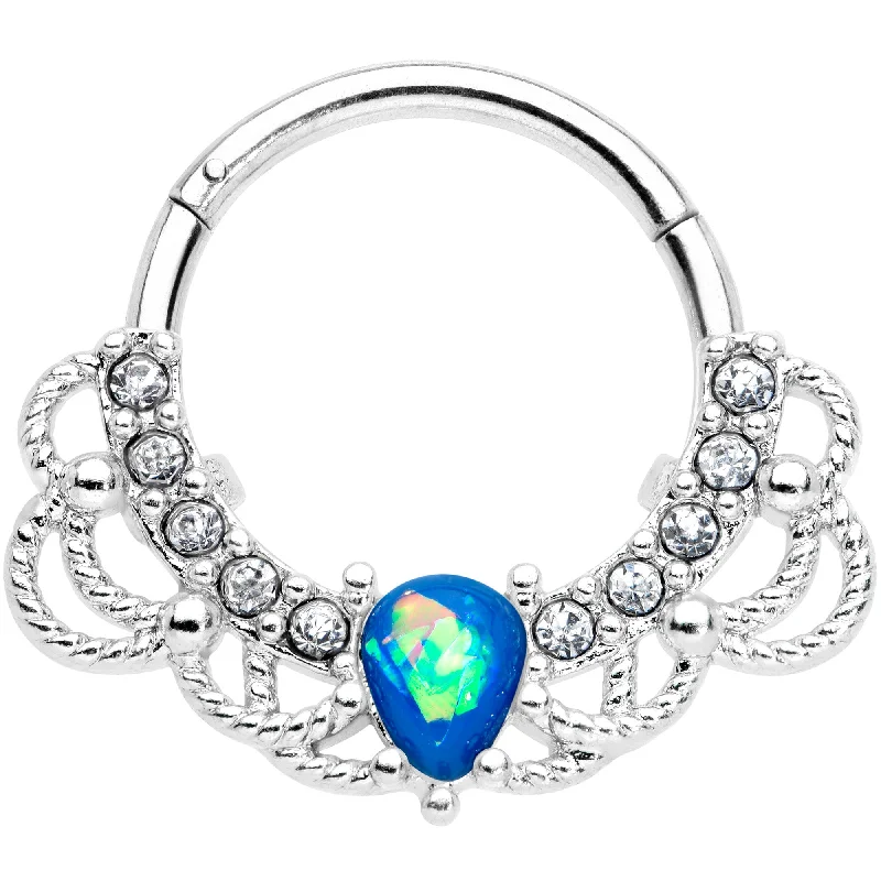 Small Nose Rings -16 Gauge 3/8 Blue Faux Opal Lace Lover Hinged Segment Ring