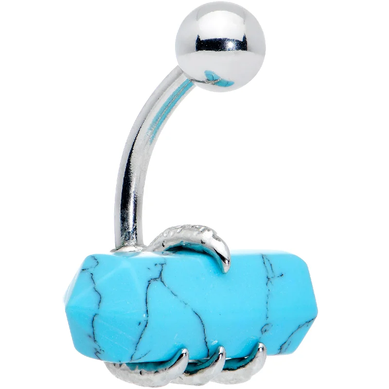 Elegant Belly Rings for Timeless Fashion -Blue Turquoise Stone Claw Belly Ring