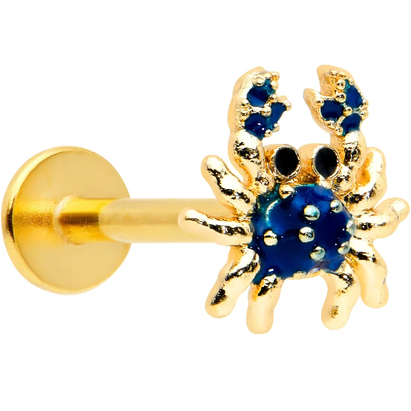 Timeless Lip Rings with Bold Appeal16 Gauge 5/16 Gold Tone Blue Crab Nautical Labret Monroe Tragus