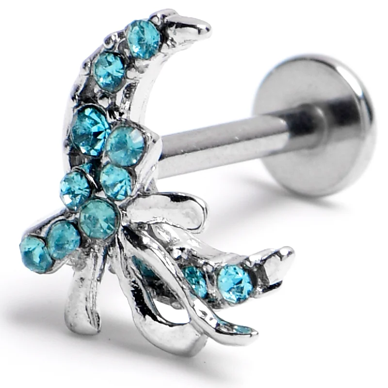 Beautiful Lip Rings with Unique Shine16 Gauge 5/16 Blue Gem Bow Moon Labret Monroe Tragus