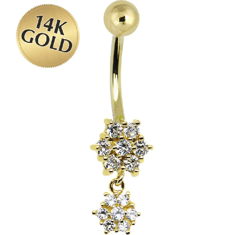 Stylish Belly Rings for Active Lifestyles -16 Gauge Solid 14kt Yellow Gold Cubic Zirconia Dangle Flower Belly Ring Stylish Belly Rings for Active Lifestyles -16 Gauge Solid 14kt Yellow Gold Cubic Zirconia Dangle Flower Belly Ring
