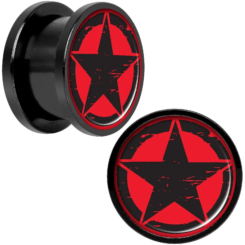 Women's Earrings – Elegant Designs for Every Personality--Black Red Distressed Star Black Anodized Screw Fit Plug Set 9/16 Women's Earrings – Elegant Designs for Every Personality--Black Red Distressed Star Black Anodized Screw Fit Plug Set 9/16