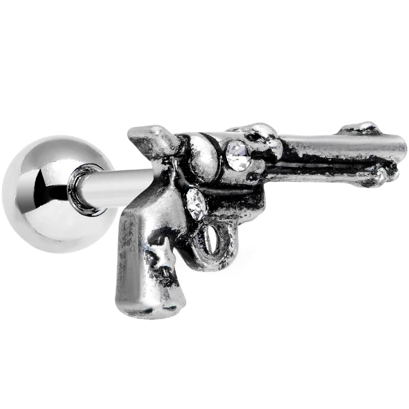 Women's Earrings – Elegant Designs for Every Personality--16 Gauge 1/4 Clear Gem Rockin' Revolver Gun Cartilage Tragus Earring