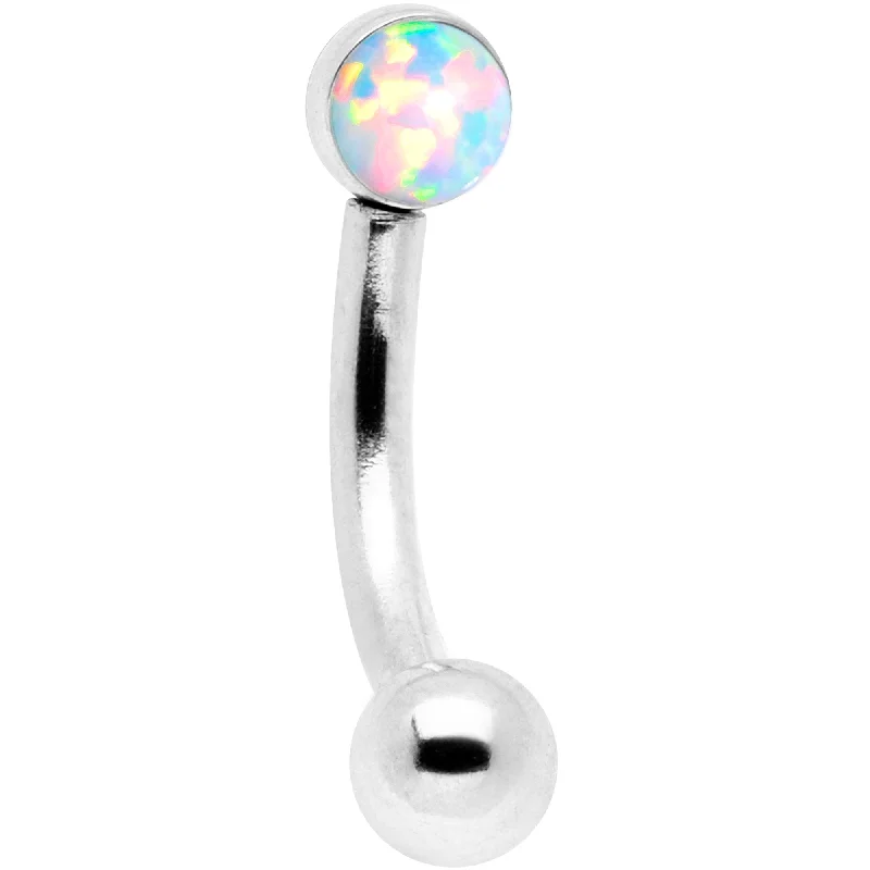 Women's Earrings – Elegant Designs for Every Personality--16 Gauge 1/4 White Synthetic Opal Flat Set Curved Eyebrow Rook Piercing
