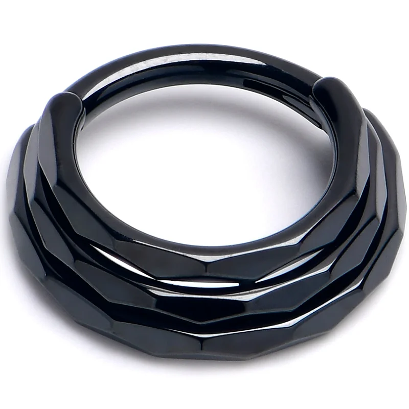 Comfortable and Chic Lip Rings16 Gauge 5/16 Black PVD Faceted Triple Stack Hoop Titanium Hinged Segment Ring