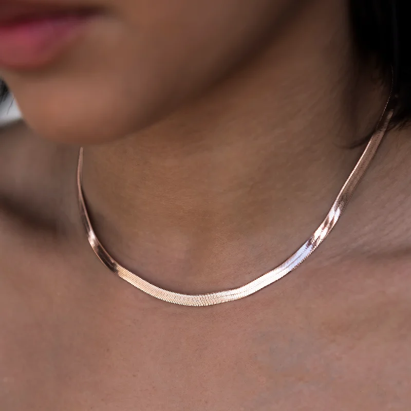 Shop Classic Women's Necklaces & Pendants with a Modern Twist-Herringbone Necklace in Rose Gold- 4mm Shop Classic Women's Necklaces & Pendants with a Modern Twist-Herringbone Necklace in Rose Gold- 4mm