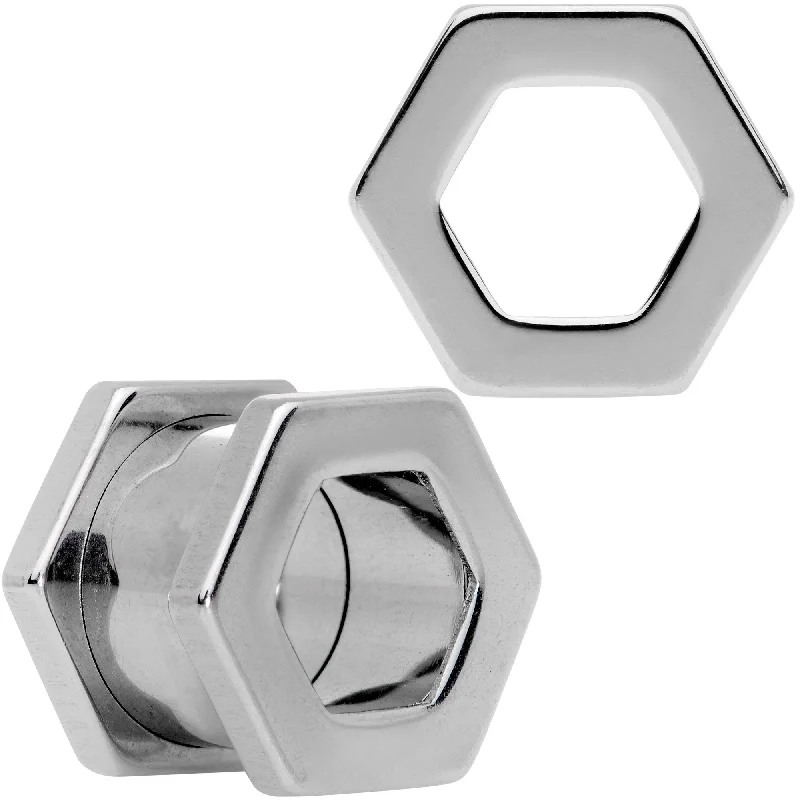 Women's Earrings – Elegant Designs for Every Personality--00 Gauge Geometric Hexagon Screw Fit Tunnel Plug Set
