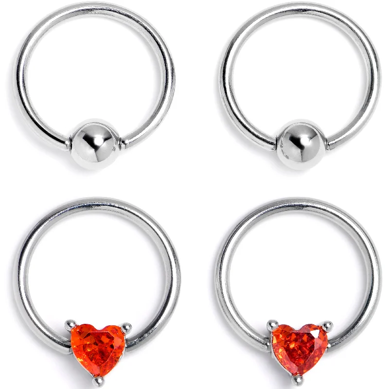 Trendy Lip Rings for Fun and Fashionable Looks16 Gauge 3/8 Red Gem Heart BCR Captive Ring Set of 4