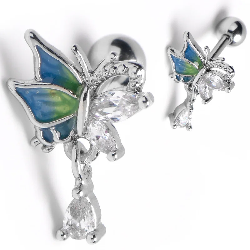Women's Earrings – Elegant Designs for Every Personality--16 Gauge Blues Dazzling Gem Beauty Butterfly Cartilage Earring