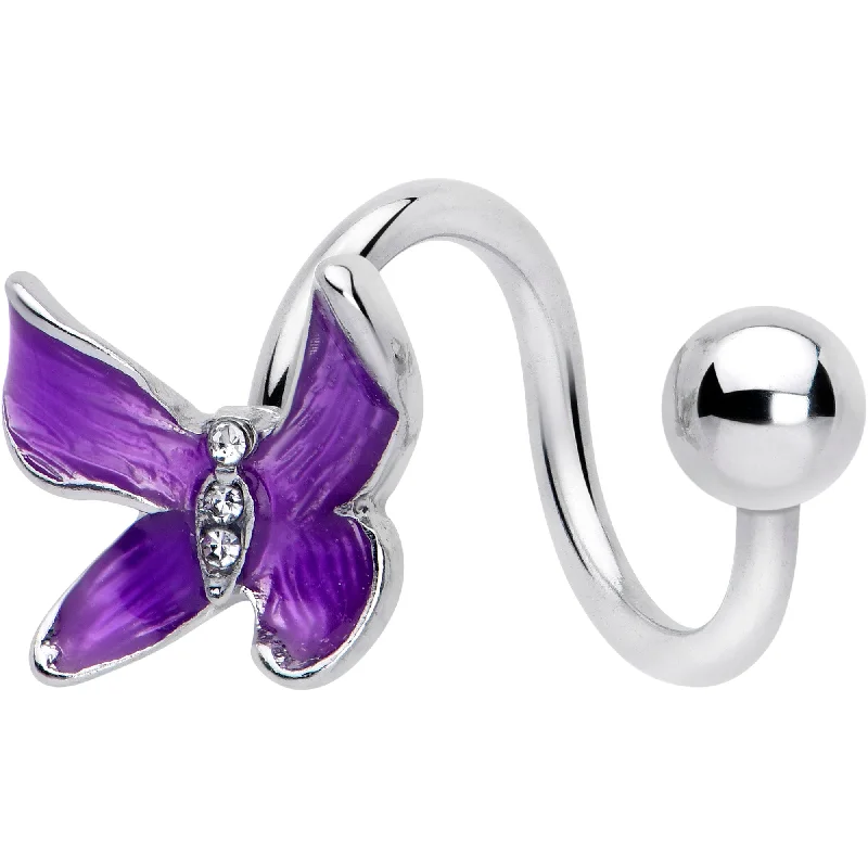 Minimalist Belly Rings for Subtle Beauty -Clear Gem Chunky Butterfly Purple Spiral Twister Belly Ring Minimalist Belly Rings for Subtle Beauty -Clear Gem Chunky Butterfly Purple Spiral Twister Belly Ring
