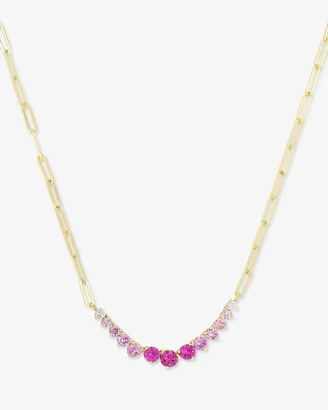 Shop Classic Women's Necklaces & Pendants with a Modern Twist-Not Your Basic Graduated Ombré Samantha Tennis Necklace - Gold|Pink Sapphire Ombré Shop Classic Women's Necklaces & Pendants with a Modern Twist-Not Your Basic Graduated Ombré Samantha Tennis Necklace - Gold|Pink Sapphire Ombré