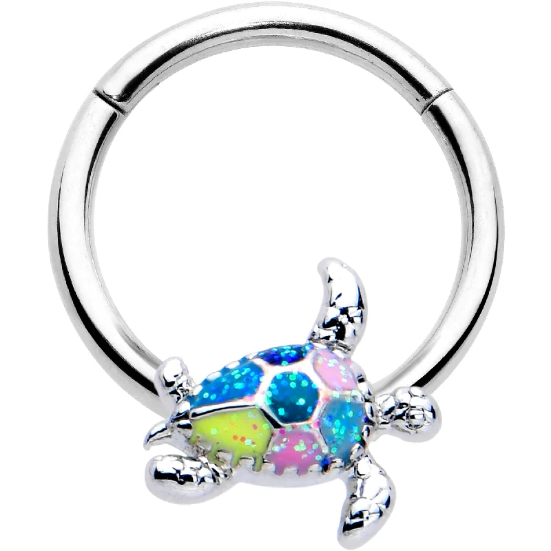 Women's Earrings – Elegant Designs for Every Personality--16 Gauge 3/8 Glitter Turtle Hinged Segment Ring Women's Earrings – Elegant Designs for Every Personality--16 Gauge 3/8 Glitter Turtle Hinged Segment Ring