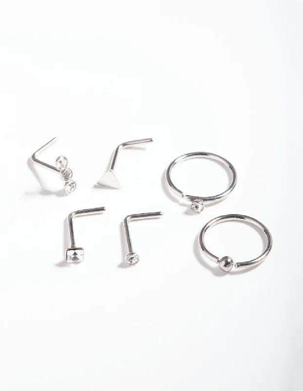 Nose Rings for Vintage Look -Surgical Steel Geometric Diamante Nose Ring 6-Pack