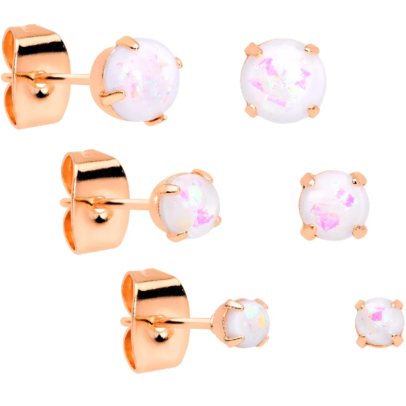 Women's Earrings – Elegant Designs for Every Personality--20 Gauge White Faux Opal Rose Gold Tone 3mm 5mm Stud Earrings Set of 3
