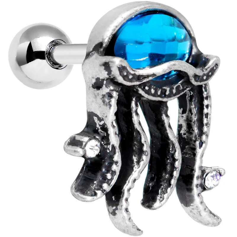 Women's Earrings – Elegant Designs for Every Personality--16 Gauge 1/4 Aqua Gem Jaunty Jellyfish Cartilage Tragus Earring