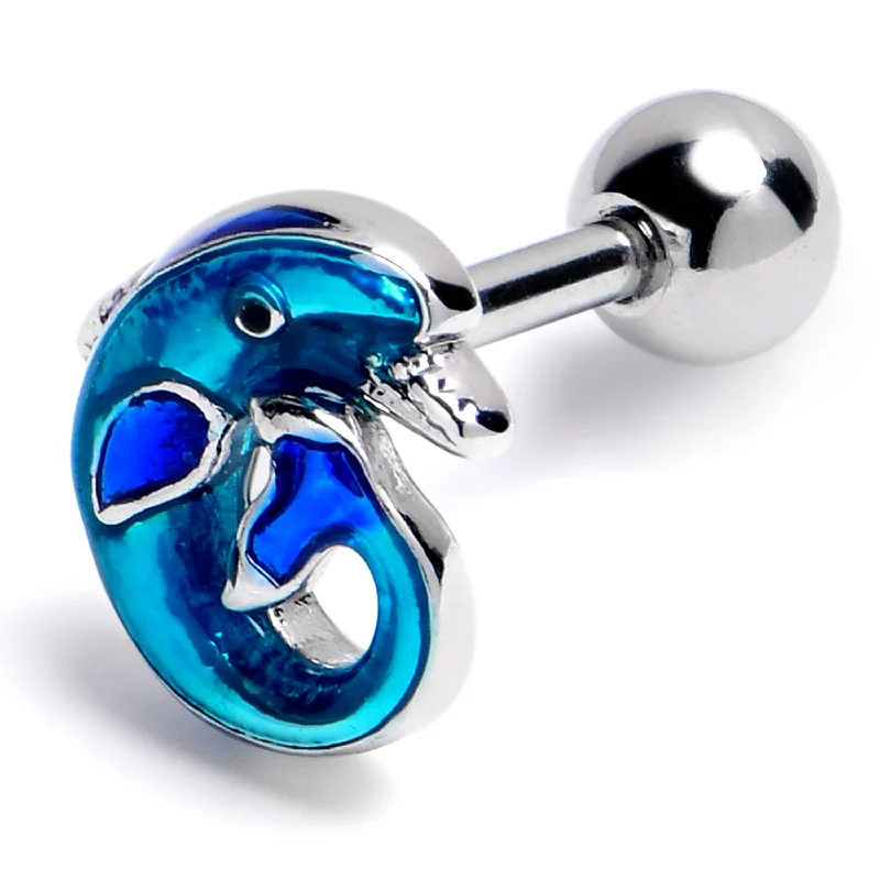 Women's Earrings – Elegant Designs for Every Personality--16 Gauge 1/4 Dolphin Blue Beauty Cartilage Tragus Earring Women's Earrings – Elegant Designs for Every Personality--16 Gauge 1/4 Dolphin Blue Beauty Cartilage Tragus Earring