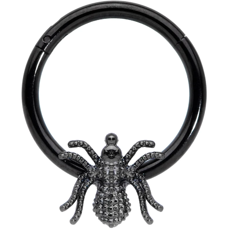 Nose Rings with Oval Shapes -16 Gauge 3/8 Black Creepy Insect Halloween Hinged Segment Ring