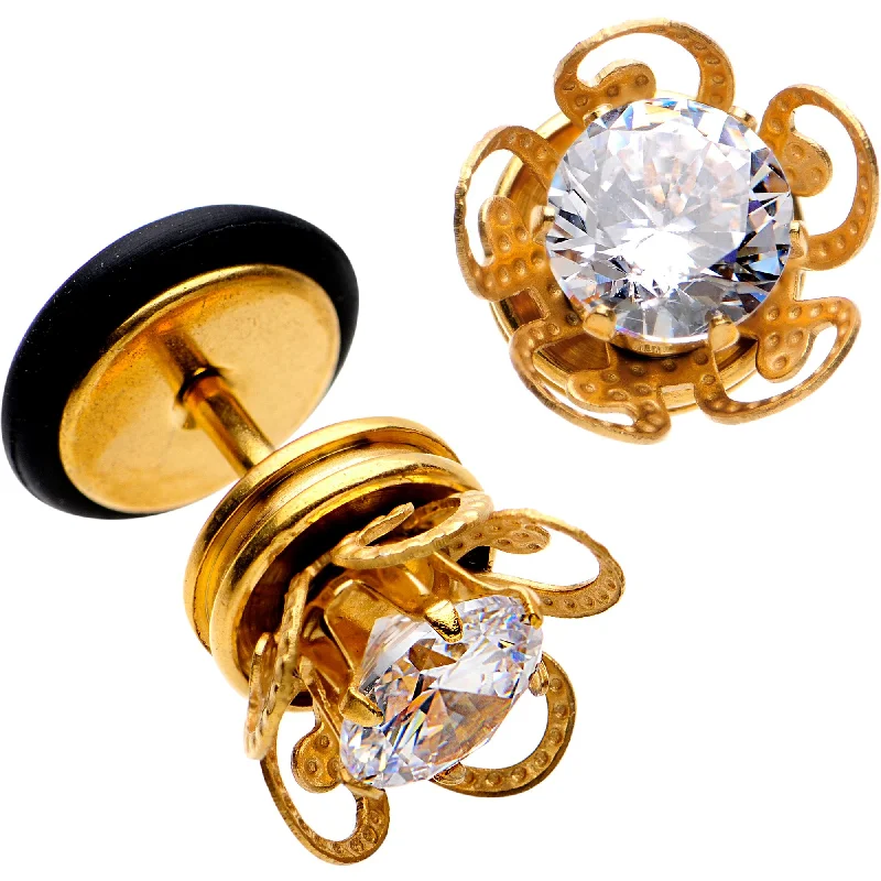 Women's Earrings – Elegant Designs for Every Personality--Clear Gem Gold Tone Anodized Swirl Cheater Plug Set