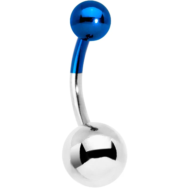 Designer Belly Rings for Unique Fashion -Blue and Steel Tone Two Tone Belly Ring