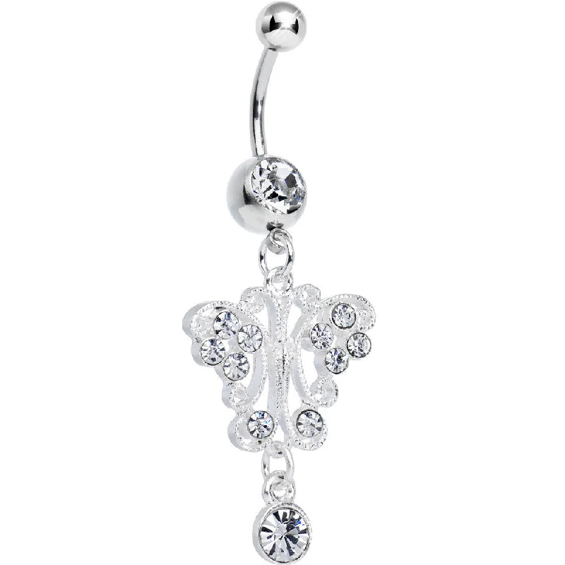 Belly Rings with Exotic Designs -Clear Gem Elegant Symmetry Butterfly Dangle Belly Ring Belly Rings with Exotic Designs -Clear Gem Elegant Symmetry Butterfly Dangle Belly Ring