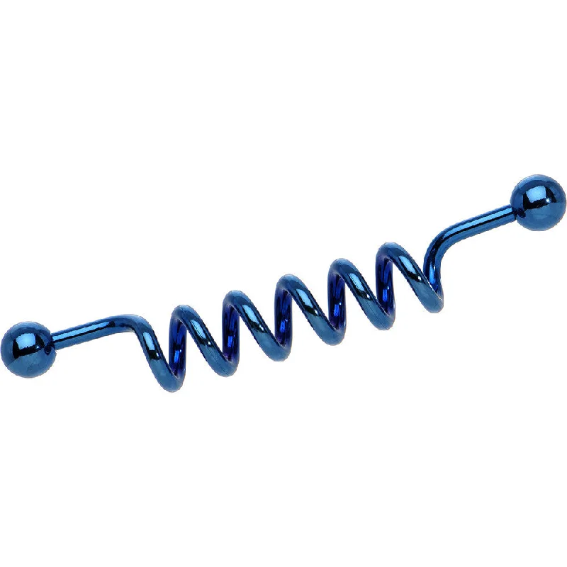 Women's Earrings – Elegant Designs for Every Personality--14 Gauge Blue Anodized Titanium Spiral Industrial Barbell 40mm Women's Earrings – Elegant Designs for Every Personality--14 Gauge Blue Anodized Titanium Spiral Industrial Barbell 40mm