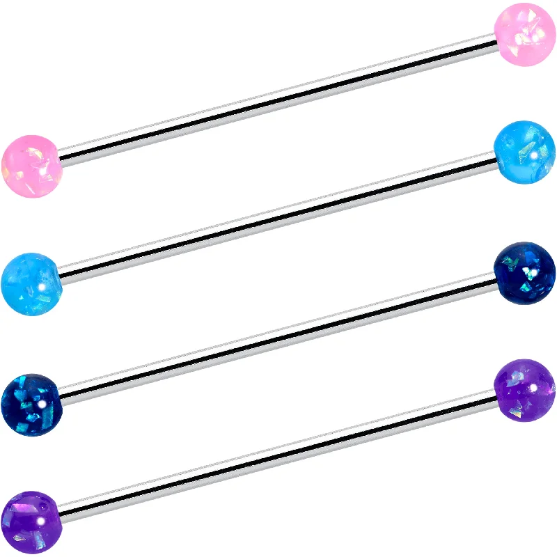 Women's Earrings – Elegant Designs for Every Personality--14 Gauge Pink Blue Purple Faux Opal Pack Industrial Barbell Set of 4