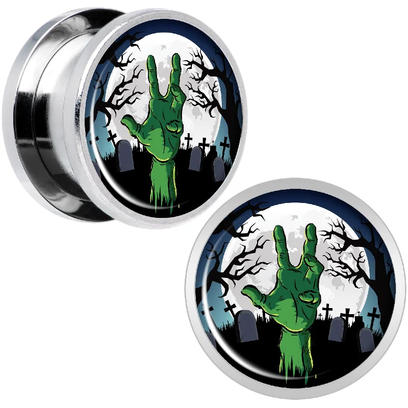 Women's Earrings – Elegant Designs for Every Personality--Cemetery Zombie Hand Halloween Plug Set 9/16