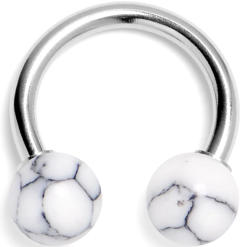 Lip Rings for Sophisticated Piercings14 Gauge 3/8 White Howlite Natural Stone Horseshoe Circular Barbell Lip Rings for Sophisticated Piercings14 Gauge 3/8 White Howlite Natural Stone Horseshoe Circular Barbell