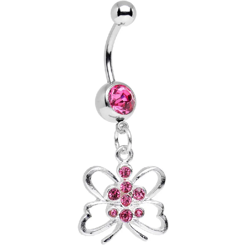 Simple Belly Rings for a Clean Look -Pink Gem Diving Downward Butterfly Dangle Belly Ring