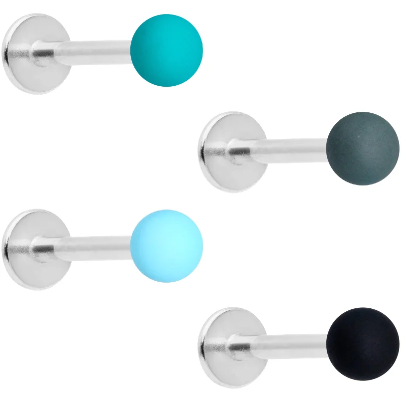 Designer Lip Rings with Creative Touches16 Gauge 5/16 Blue Green Grey Matte Labret Monroe Tragus Set of 4 Designer Lip Rings with Creative Touches16 Gauge 5/16 Blue Green Grey Matte Labret Monroe Tragus Set of 4