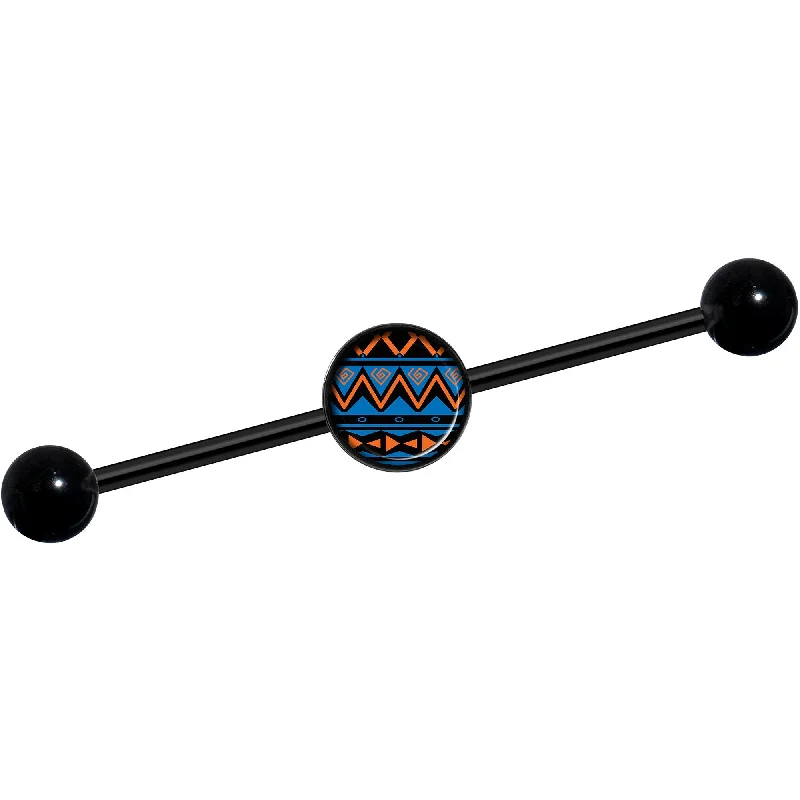 Women's Earrings – Elegant Designs for Every Personality--14 Gauge Blue Orange Tribal Print Black Industrial Barbell 37mm Women's Earrings – Elegant Designs for Every Personality--14 Gauge Blue Orange Tribal Print Black Industrial Barbell 37mm