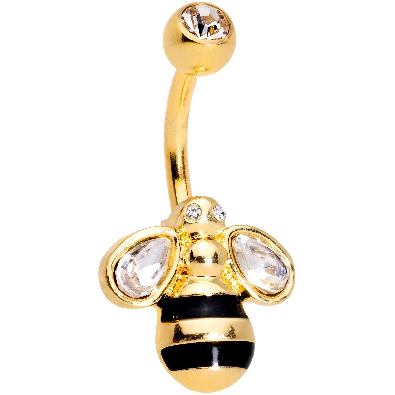 Gorgeous Belly Rings for Stunning Style -Clear Gem Gold Tone Beautiful Bling Bumblebee Belly Ring Gorgeous Belly Rings for Stunning Style -Clear Gem Gold Tone Beautiful Bling Bumblebee Belly Ring