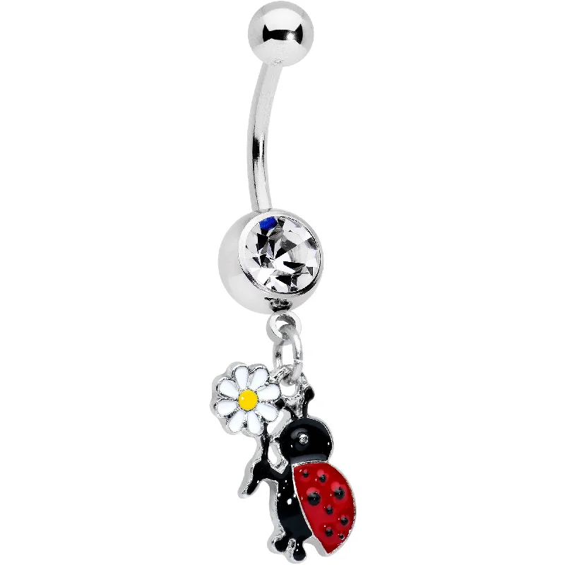 Belly Rings for Fun Fashion Styles -Clear Gem Ladybug Daisy Flower Dangle Belly Ring Belly Rings for Fun Fashion Styles -Clear Gem Ladybug Daisy Flower Dangle Belly Ring