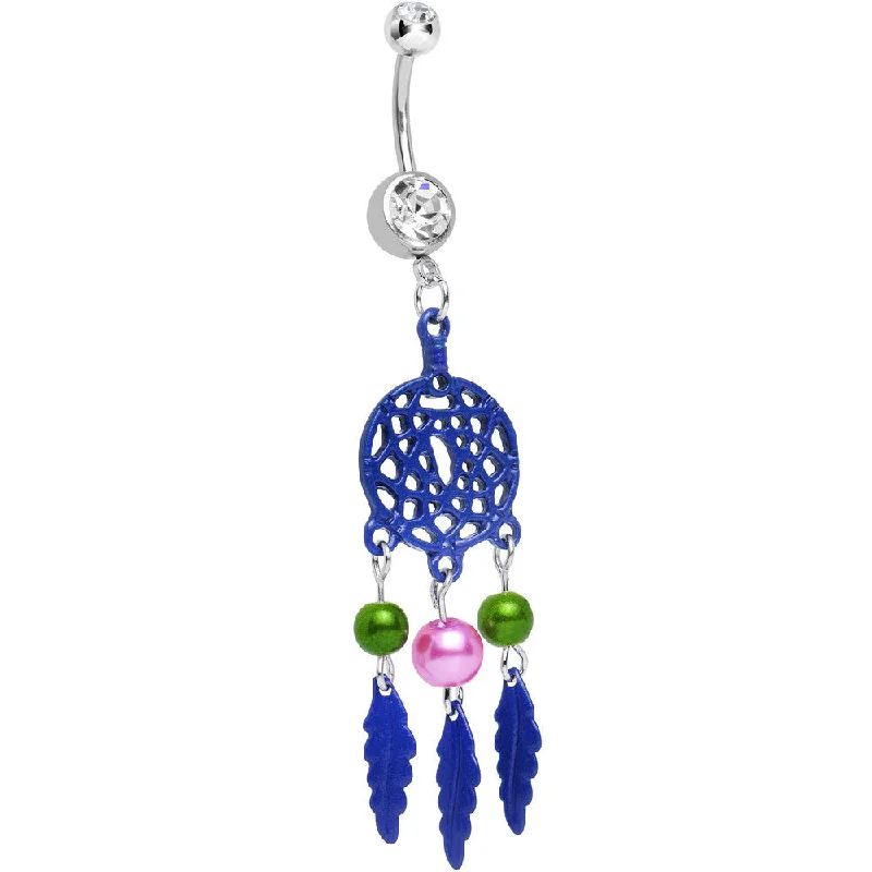 Elegant Belly Rings for Classy Style -Clear Double CZ Pearly Purple Reverie Dreamcatcher Dangle Belly Ring Elegant Belly Rings for Classy Style -Clear Double CZ Pearly Purple Reverie Dreamcatcher Dangle Belly Ring